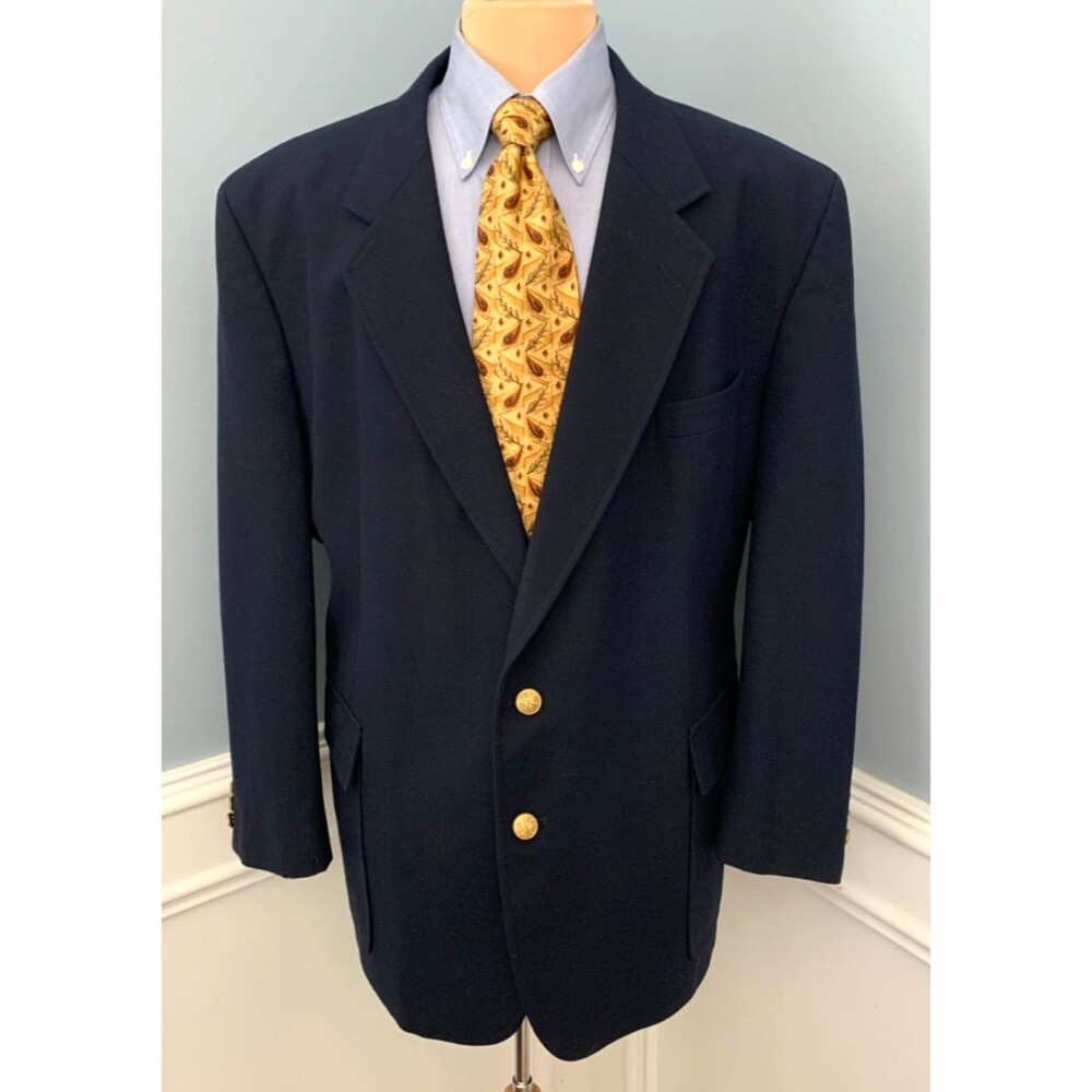 Vintage English Manor Blazer Mens 50R Oxford Wool Navy Classic Jacket Sportcoat